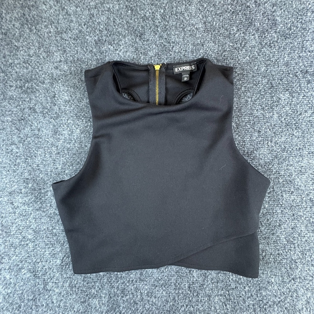 Express Wrap Top Womens XS Black Stretch‎ Cutout Back Zip Sleeveless Cropped